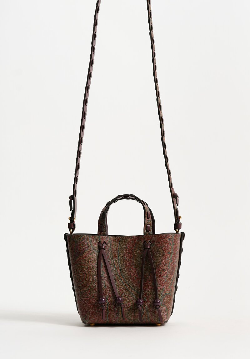 Etro Mini Pebble Leather Threaded Convertible Tote Bag in Red Paisley	