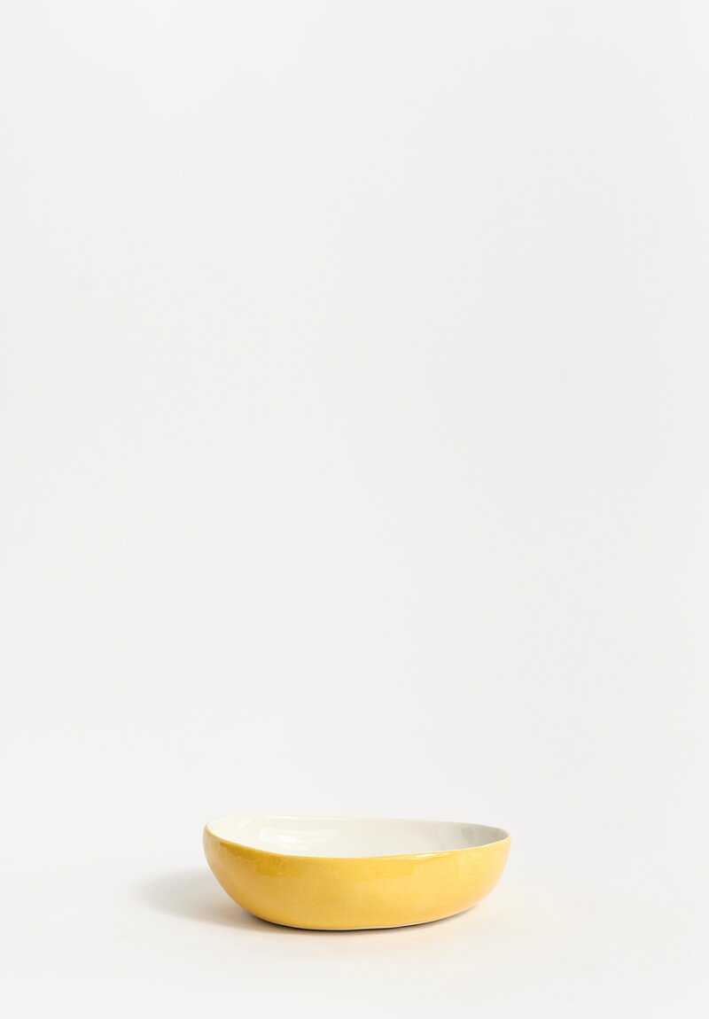 Stamperia Bertozzi Handmade Porcelain Exterior Painted Shallow Pebble Bowl Giallo Yellow