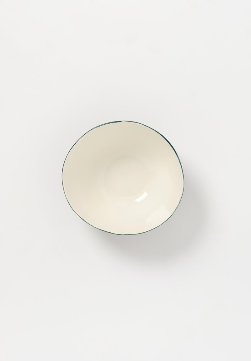 Stamperia Bertozzi Handmade Porcelain Exterior Painted Medium Salad Bowl Verde Teal Green