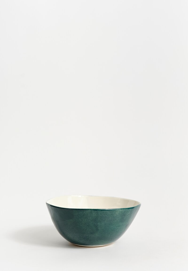 Stamperia Bertozzi Handmade Porcelain Exterior Painted Medium Salad Bowl Verde Teal Green