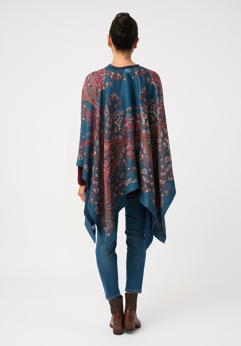 Etro Leather Tassel Cape in Crystal Teal Blue & Paisley