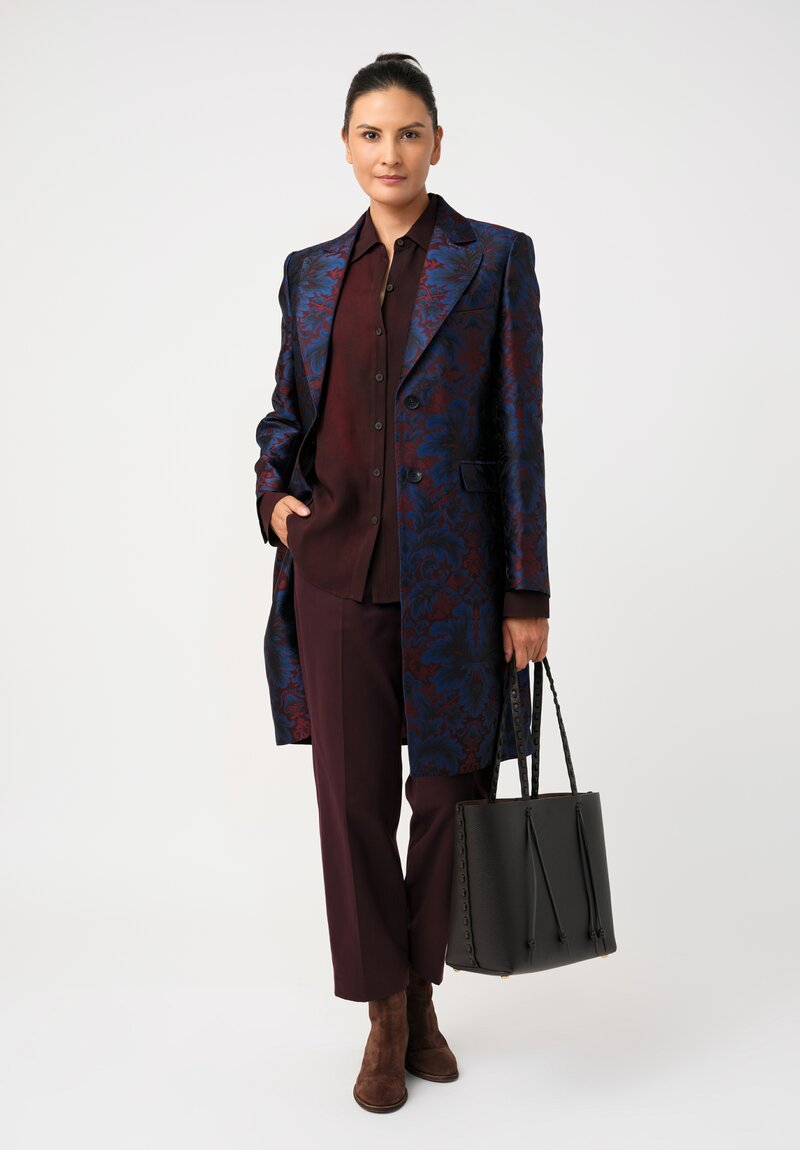 Etro Brocade Coat in Maroon Red & Royal Blue Botanics