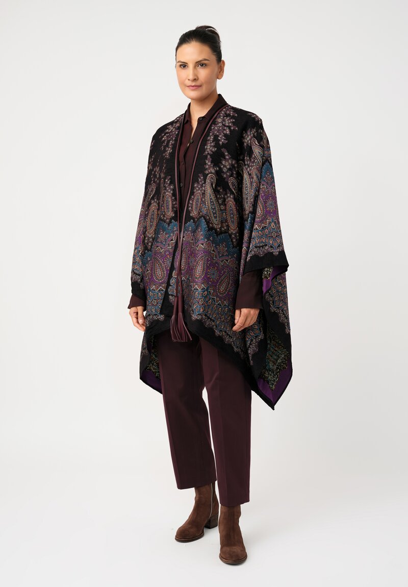 Etro Leather Tassel Cape in Midnight Dream Black & Paisley