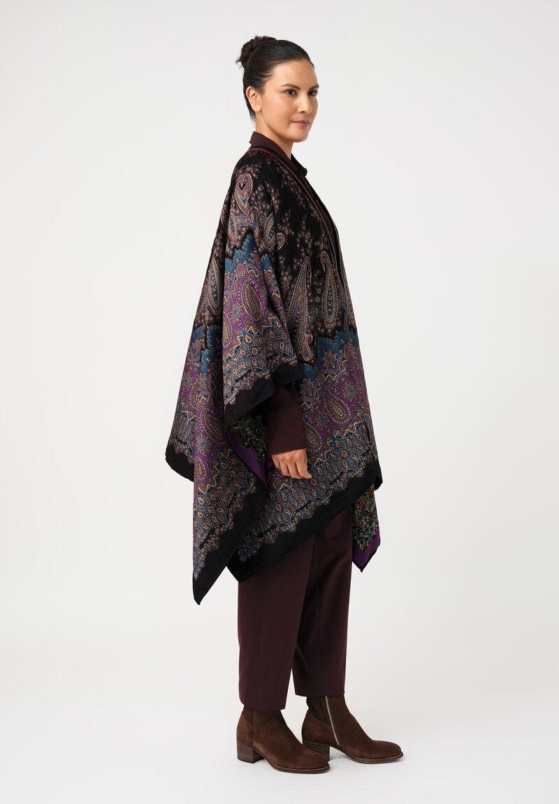 Etro Leather Tassel Cape in Midnight Dream Black & Paisley
