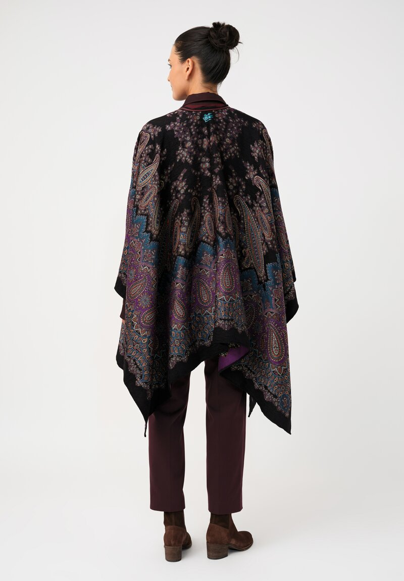 Etro Leather Tassel Cape in Midnight Dream Black & Paisley