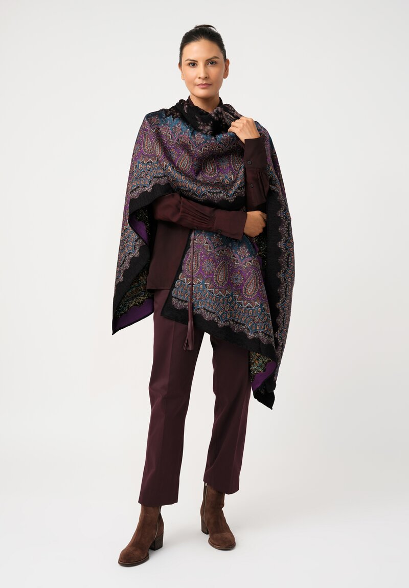 Etro Leather Tassel Cape in Midnight Dream Black & Paisley