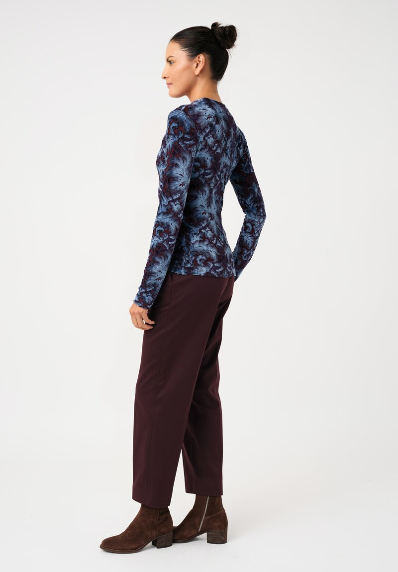 Etro Velvet Jacquard Pullover Top in Maroon Red & Royal Blue Botanics