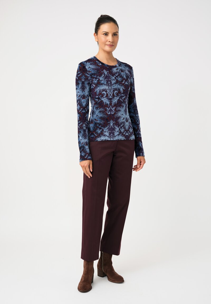 Etro Velvet Jacquard Pullover Top in Maroon Red & Royal Blue Botanics