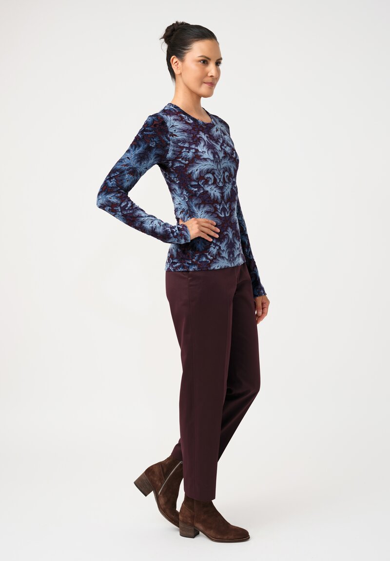 Etro Velvet Jacquard Pullover Top in Maroon Red & Royal Blue Botanics
