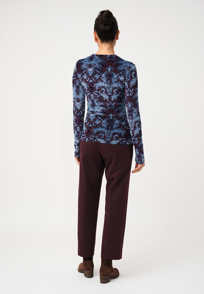Etro Velvet Jacquard Pullover Top in Maroon Red & Royal Blue Botanics