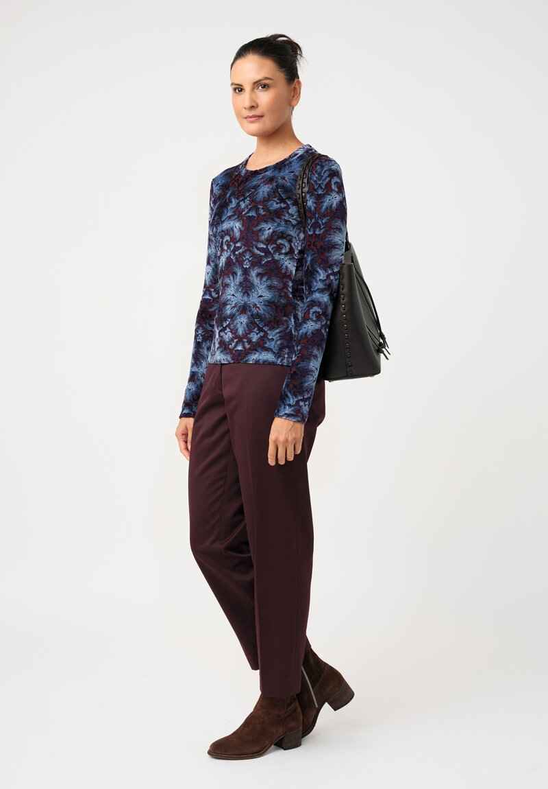 Etro Velvet Jacquard Pullover Top in Maroon Red & Royal Blue Botanics