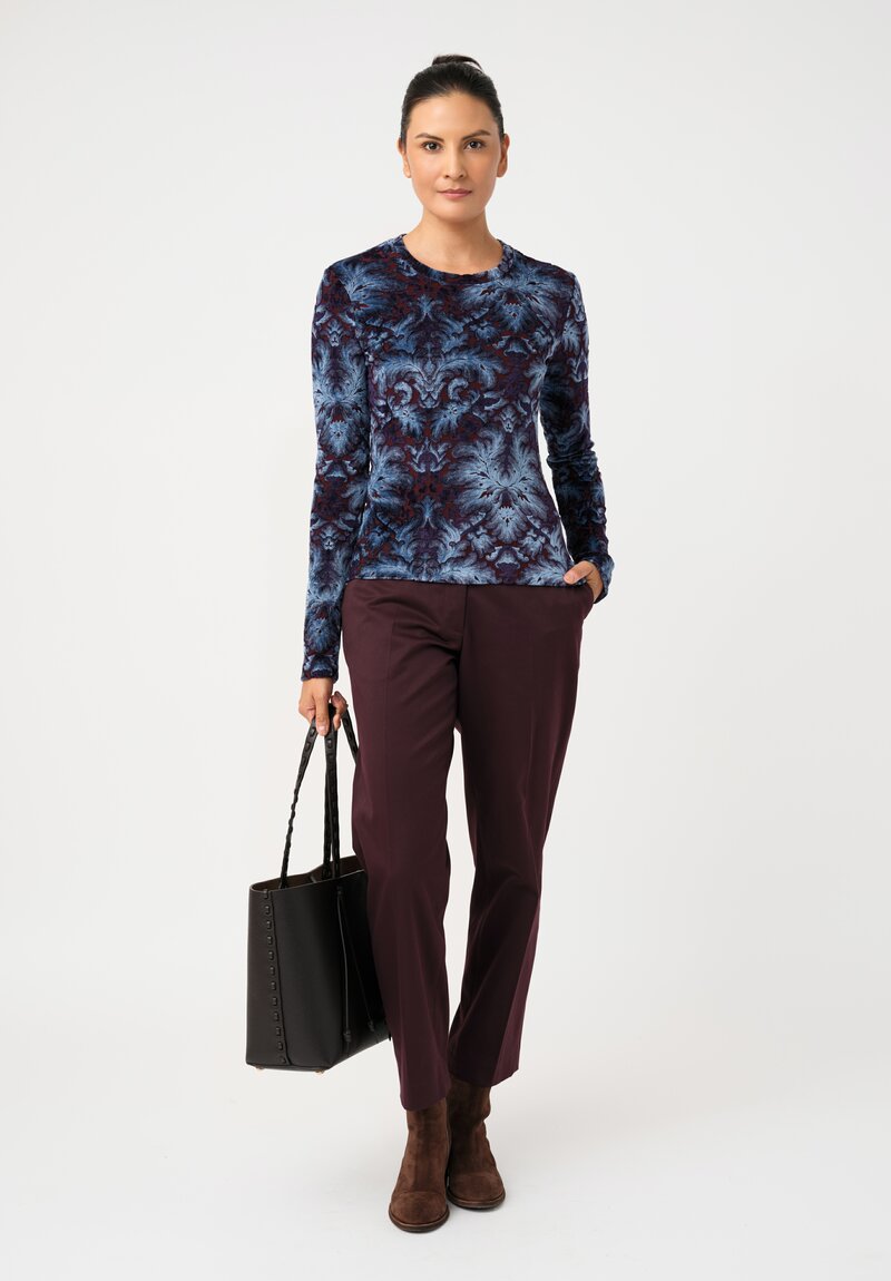 Etro Velvet Jacquard Pullover Top in Maroon Red & Royal Blue Botanics