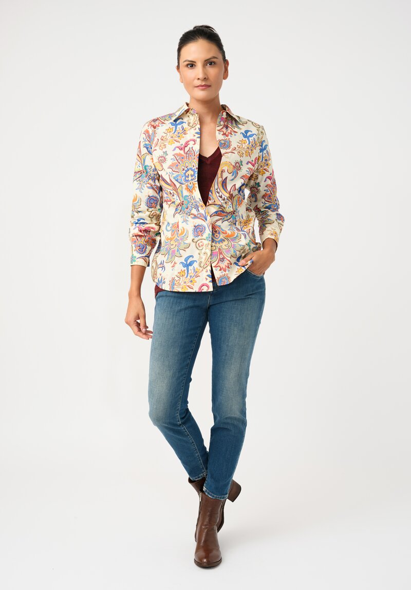 Etro Cotton Poplin Button-Down Top in Buttermilk Yellow Botanics