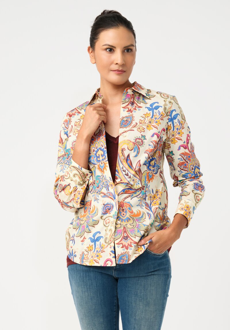 Etro Cotton Poplin Button-Down Top in Buttermilk Yellow Botanics