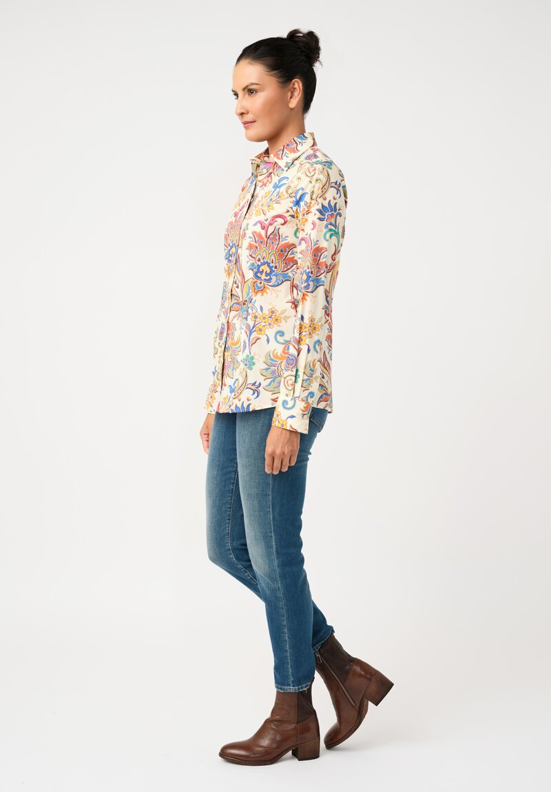 Etro Cotton Poplin Button-Down Top in Buttermilk Yellow Botanics