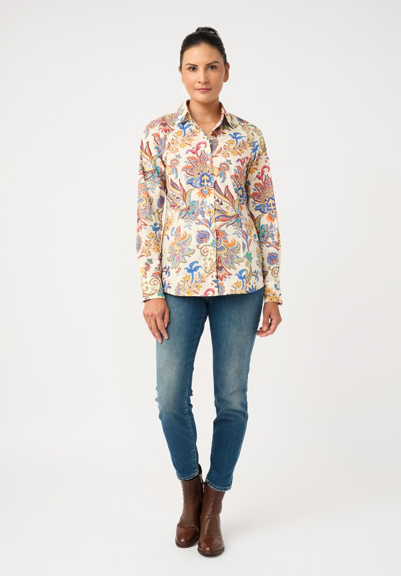 Etro Cotton Poplin Button-Down Top in Buttermilk Yellow Botanics