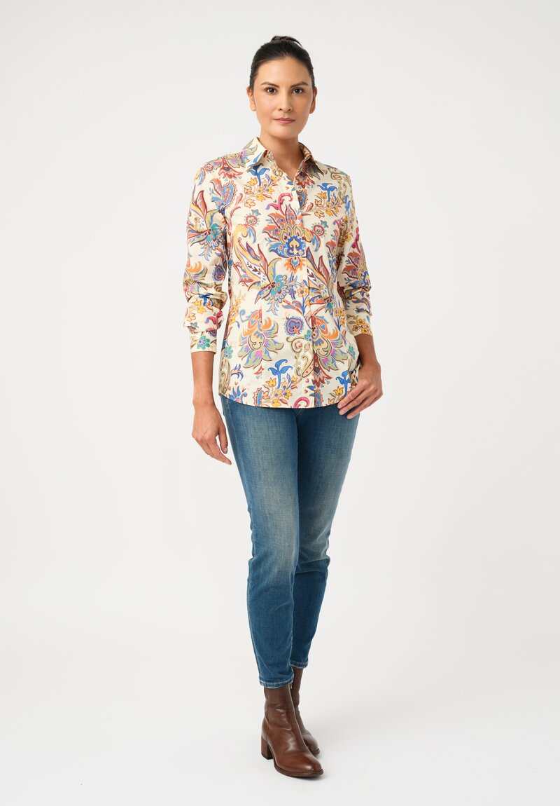 Etro Cotton Poplin Button-Down Top in Buttermilk Yellow Botanics