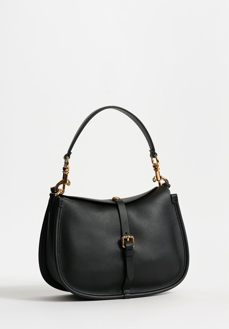 Etro Calfskin Leather Convertible Pony Bag in Ebony Black