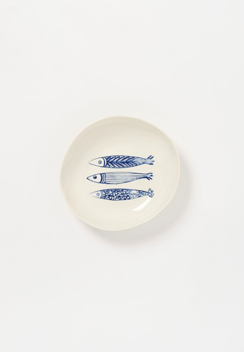 Stamperia Bertozzi Handmade Porcelain Hand Stamped Pasta Bowl Anchovies Blue