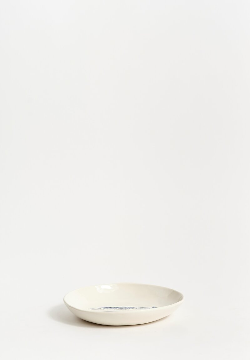 Stamperia Bertozzi Handmade Porcelain Hand Stamped Shallow Bowl Anchovies Blue