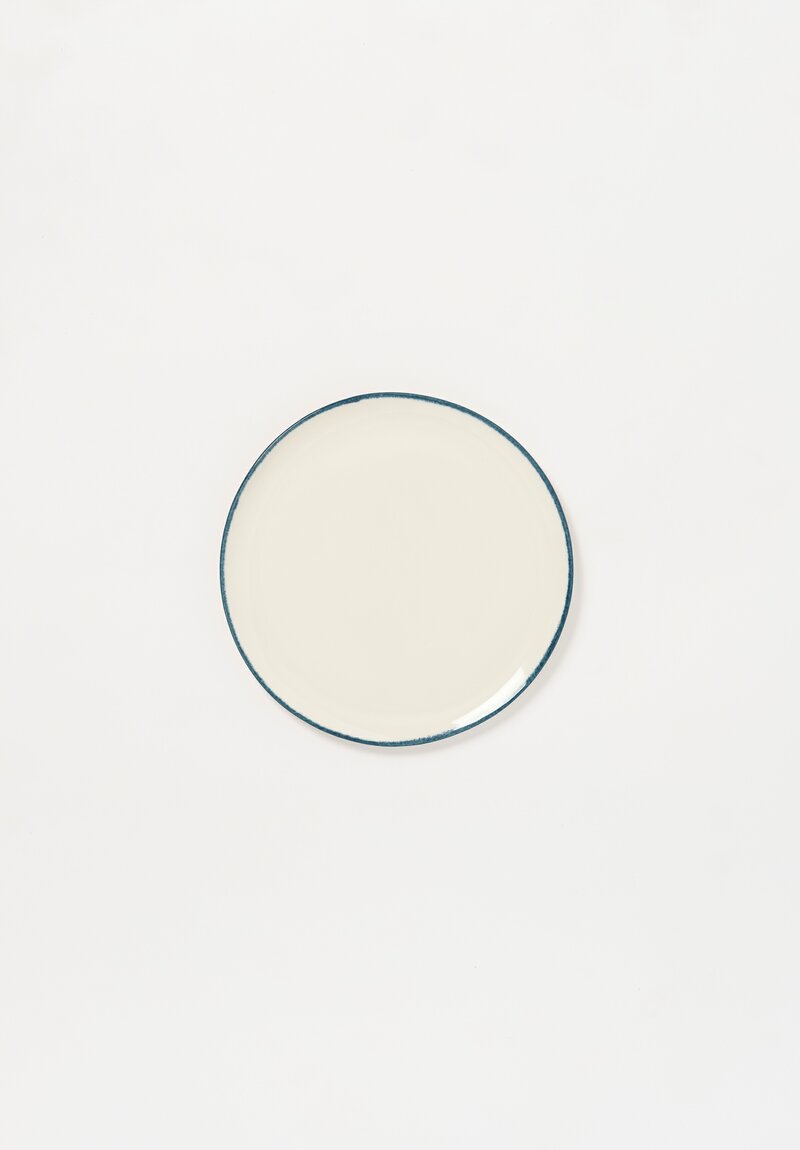 Stamperia Bertozzi Handmade Porcelain Solid Painted Rim Small Flat Plate Dark Azzuro Blue