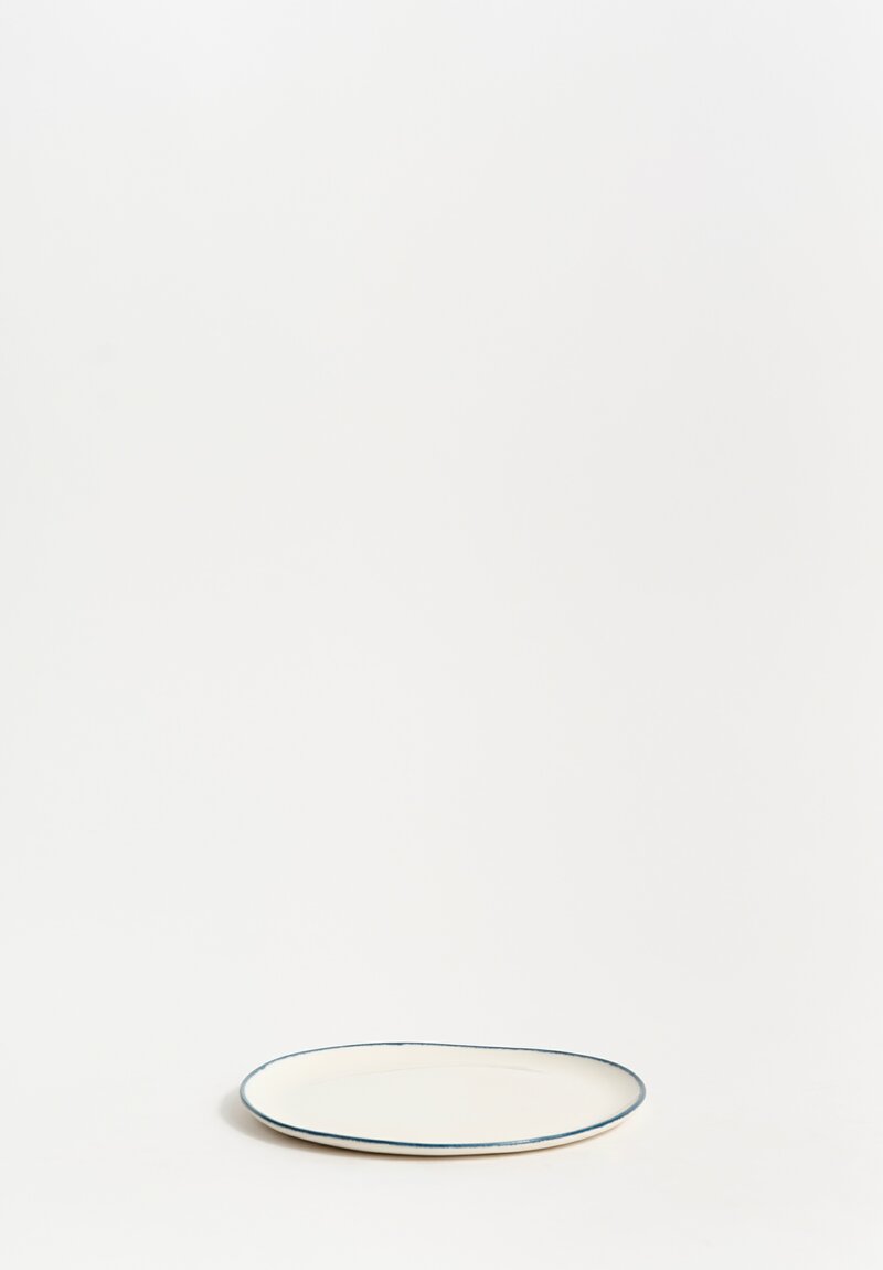 Stamperia Bertozzi Handmade Porcelain Solid Painted Rim Small Flat Plate Dark Azzuro Blue