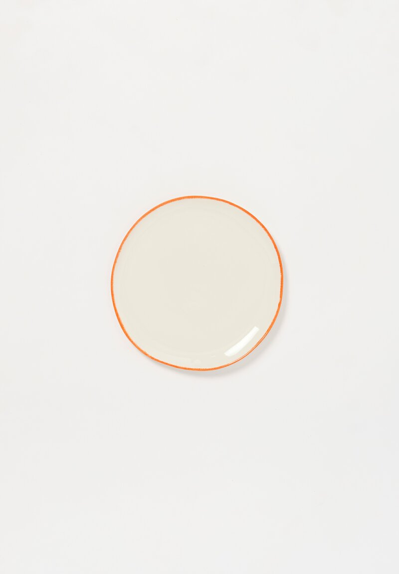 Stamperia Bertozzi Handmade Porcelain Solid Painted Rim Small Flat Plate Arancio Orange