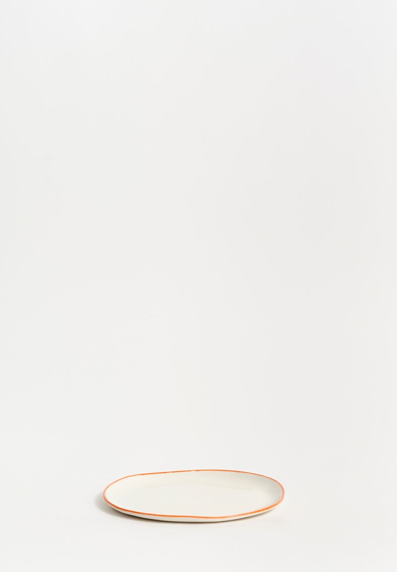 Stamperia Bertozzi Handmade Porcelain Solid Painted Rim Small Flat Plate Arancio Orange