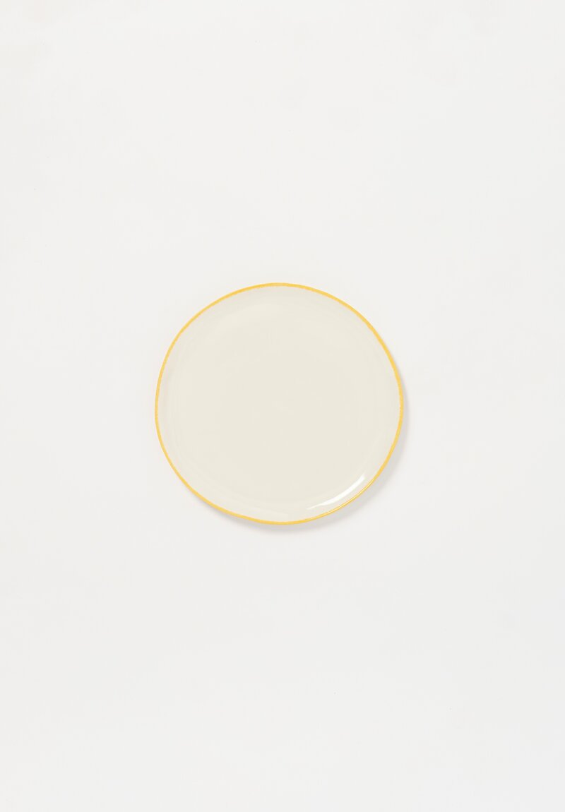 Stamperia Bertozzi Handmade Porcelain Solid Painted Rim Small Flat Plate Giallo Yellow