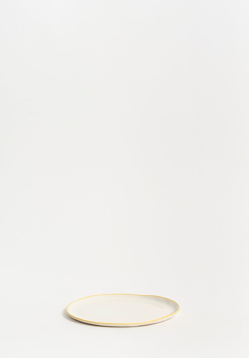 Stamperia Bertozzi Handmade Porcelain Solid Painted Rim Small Flat Plate Giallo Yellow