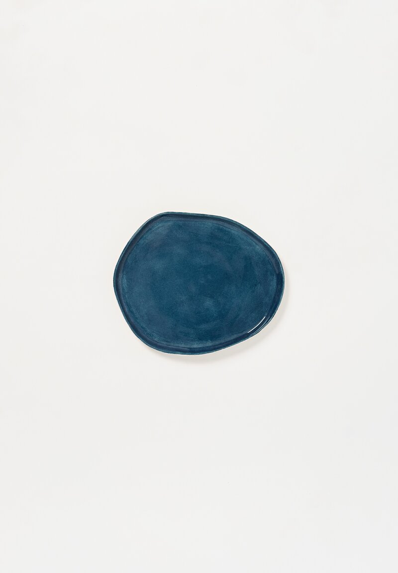Stamperia Bertozzi Handmade Porcelain Solid Small Pebble Plate Dark Azzuro Blue