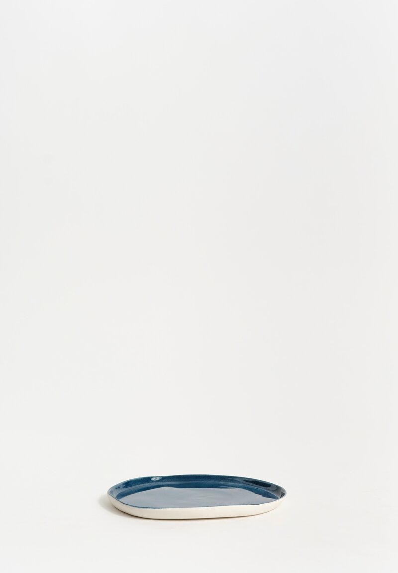 Stamperia Bertozzi Handmade Porcelain Solid Small Pebble Plate Dark Azzuro Blue