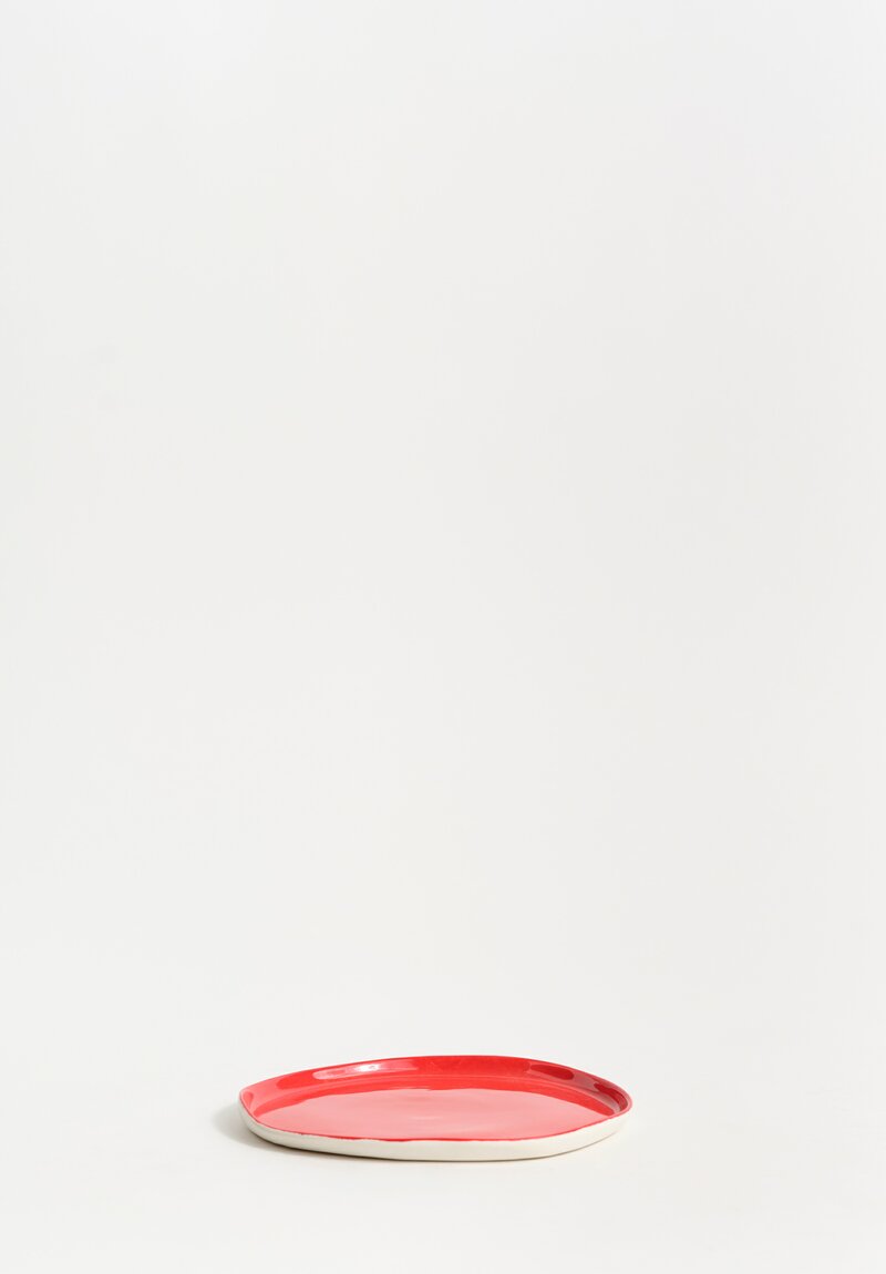 Stamperia Bertozzi Handmade Porcelain Solid Small Pebble Plate Rosso Red