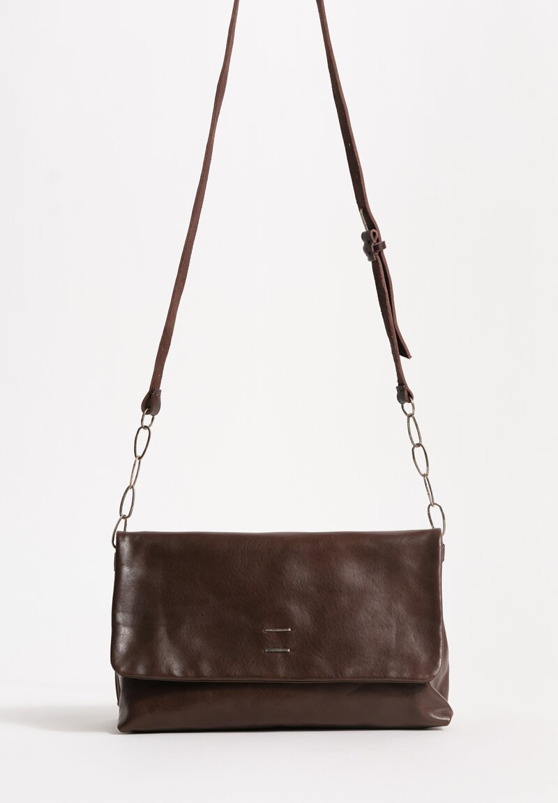 Daniele Basta Leather Deng Staple Embellished Shoulder Bag Chocolate