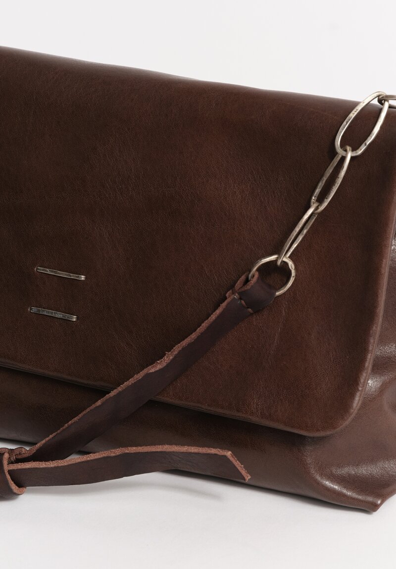 Daniele Basta Leather Deng Staple Embellished Shoulder Bag Chocolate