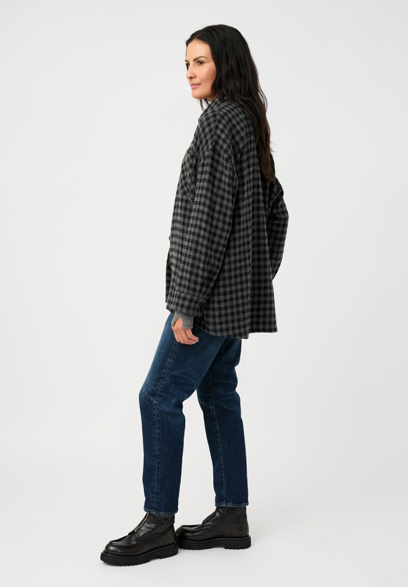 Iris Von Arnim Cashmere Nessa Button-Down Shirt in Kajal Black Gingham