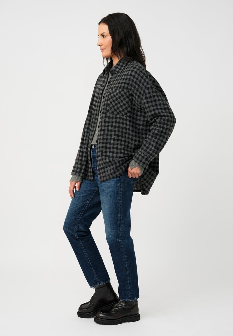 Iris Von Arnim Cashmere Nessa Button-Down Shirt in Kajal Black Gingham