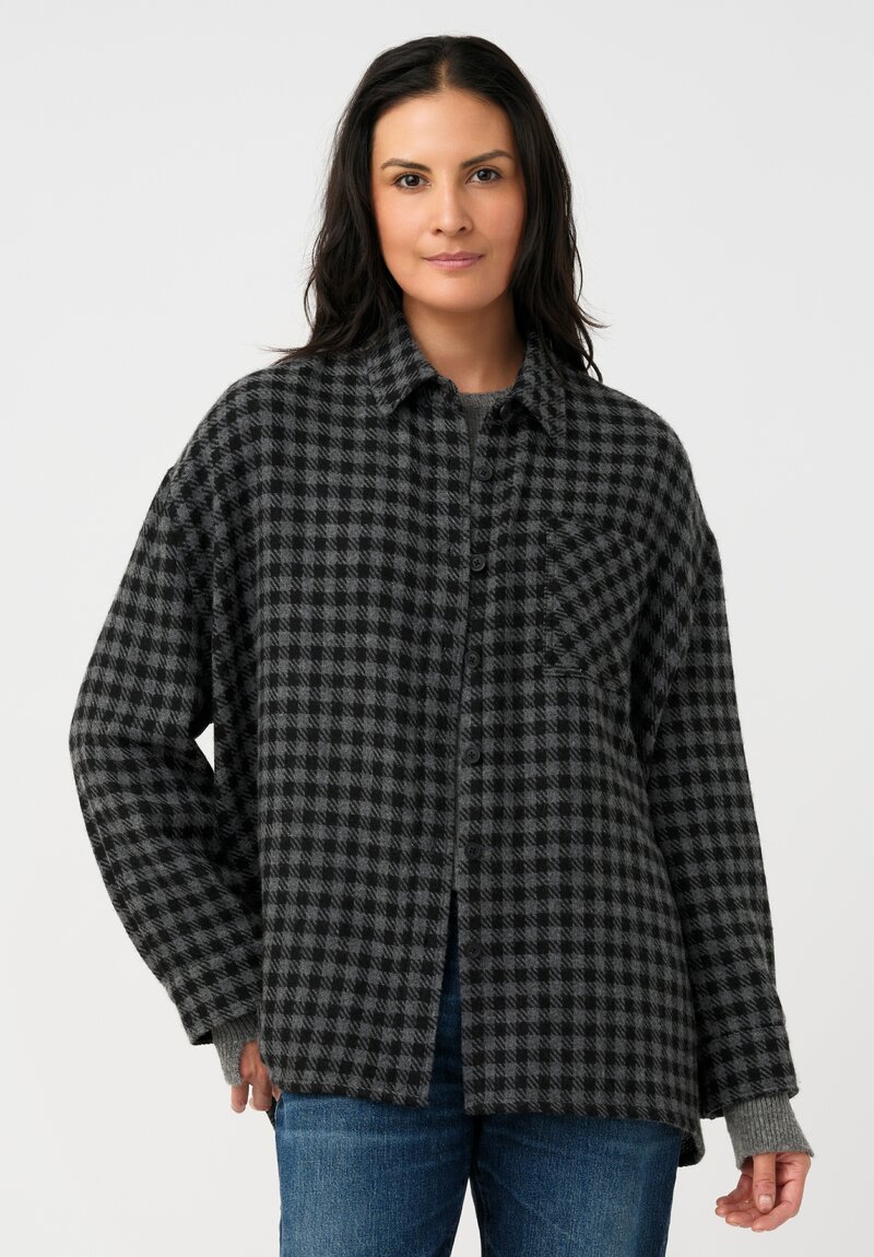 Iris Von Arnim Cashmere Nessa Button-Down Shirt in Kajal Black Gingham