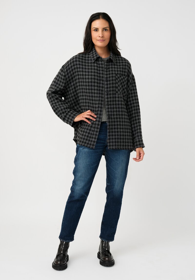 Iris Von Arnim Cashmere Nessa Button-Down Shirt in Kajal Black Gingham
