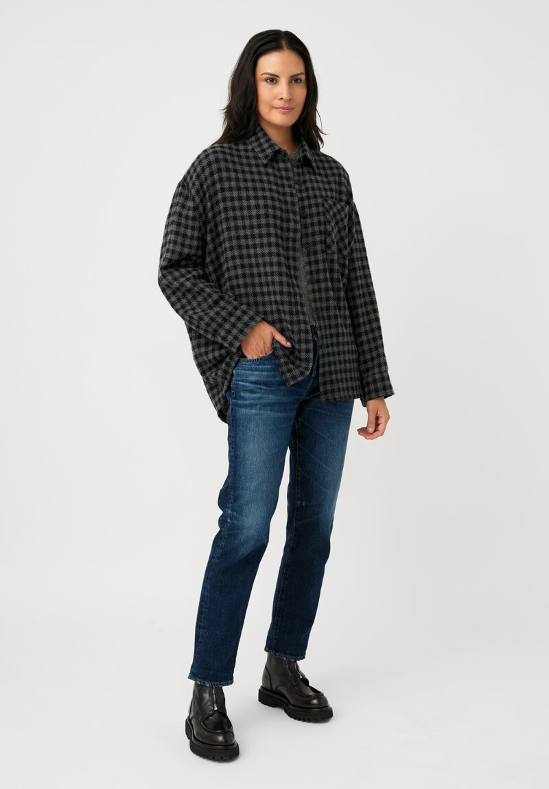 Iris Von Arnim Cashmere Nessa Button-Down Shirt in Kajal Black Gingham