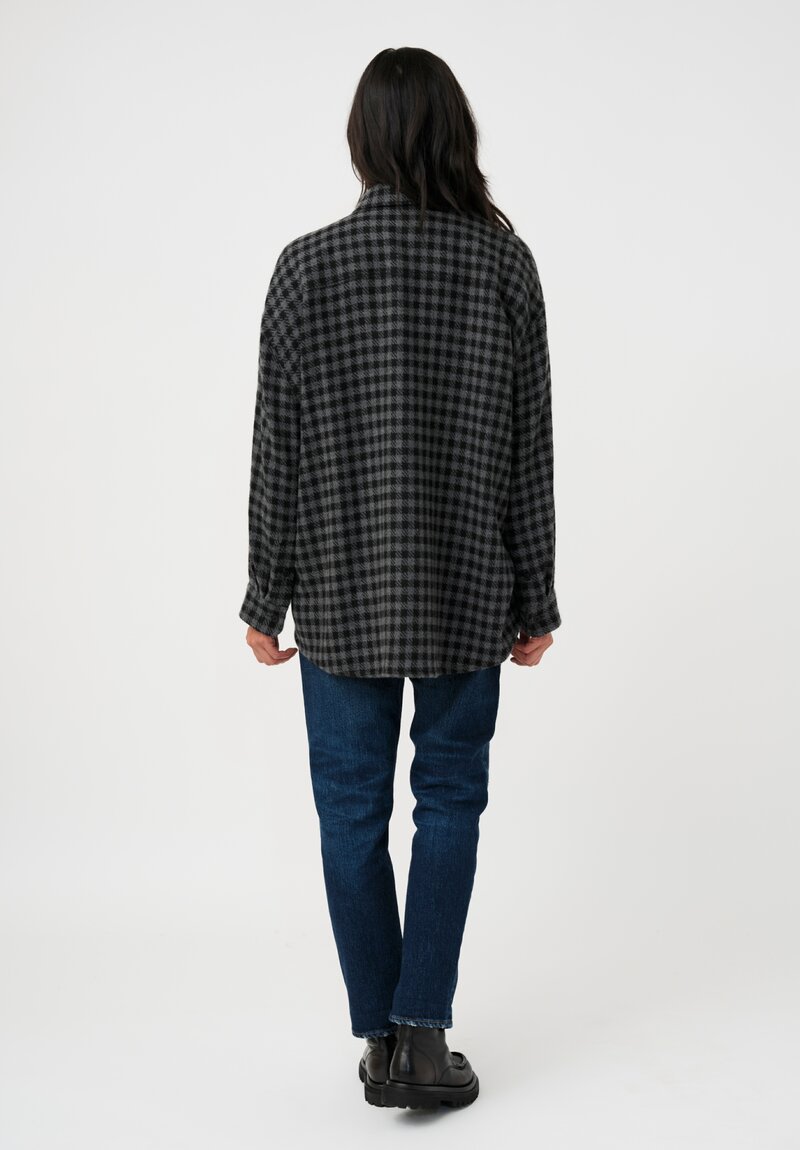 Iris Von Arnim Cashmere Nessa Button-Down Shirt in Kajal Black Gingham