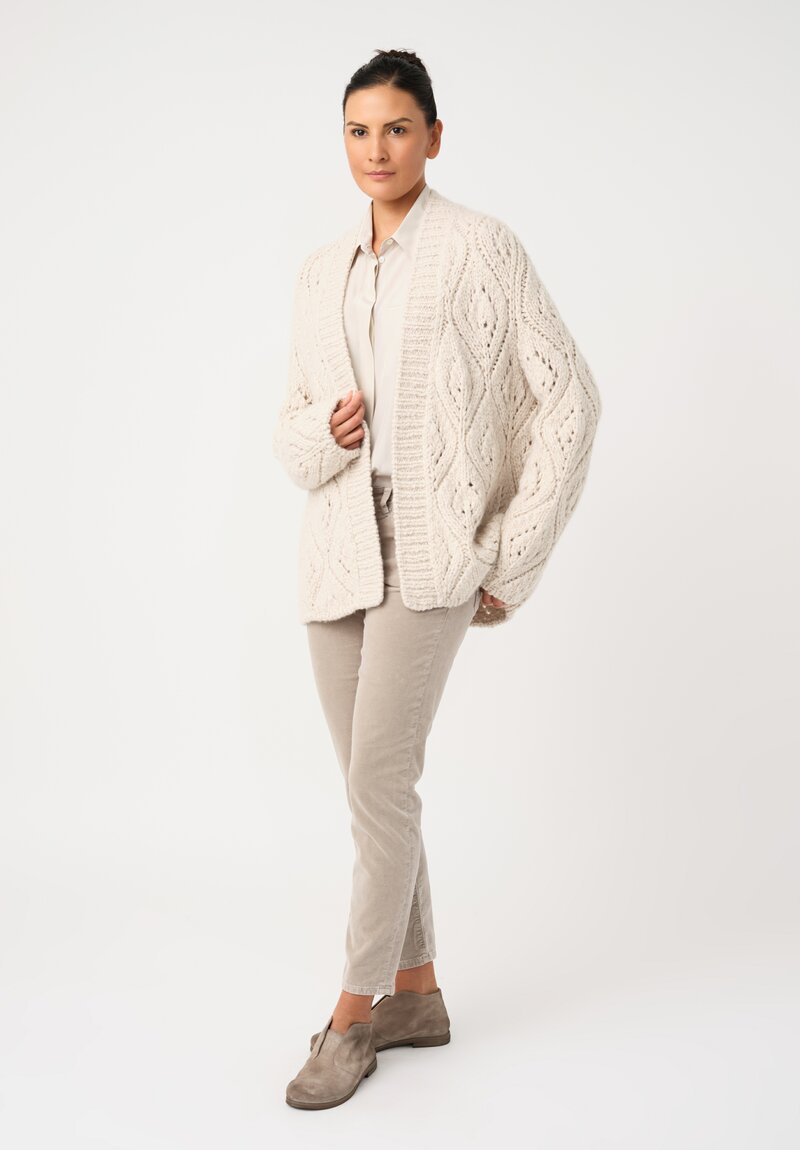 Wommelsdorff Cashmere & Silk Hand-Knit Dolce Belted Cardigan in Ivory White