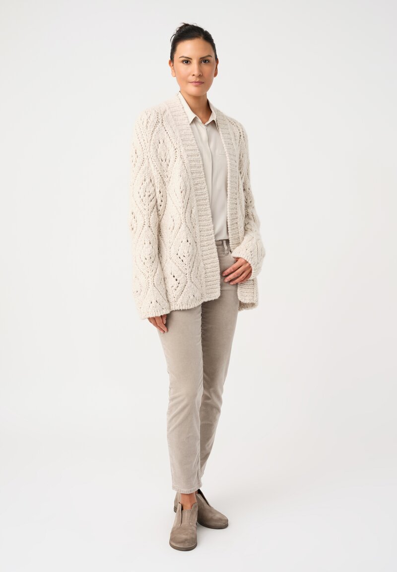 Wommelsdorff Cashmere & Silk Hand-Knit Dolce Belted Cardigan in Ivory White