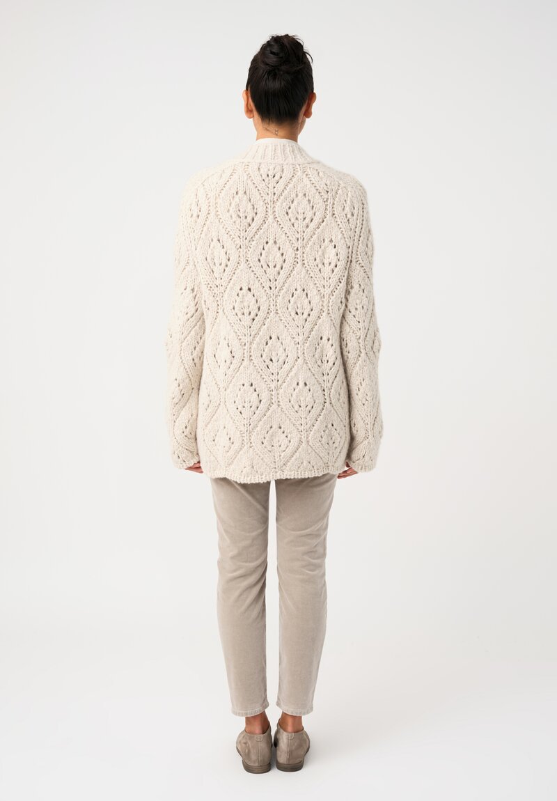 Wommelsdorff Cashmere & Silk Hand-Knit Dolce Belted Cardigan in Ivory White
