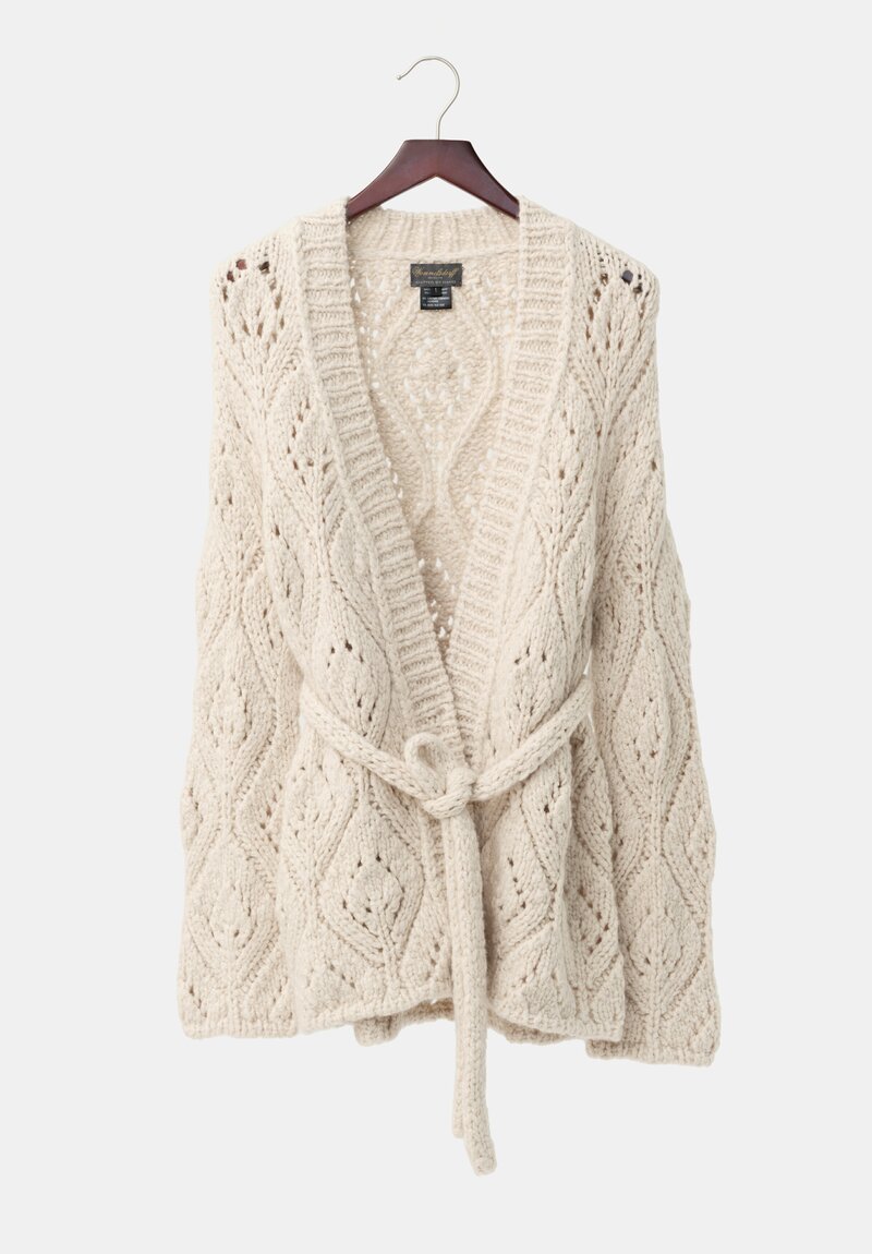 Wommelsdorff Cashmere & Silk Hand-Knit Dolce Belted Cardigan in Ivory White
