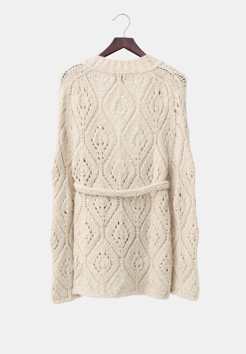 Wommelsdorff Cashmere & Silk Hand-Knit Dolce Belted Cardigan in Ivory White
