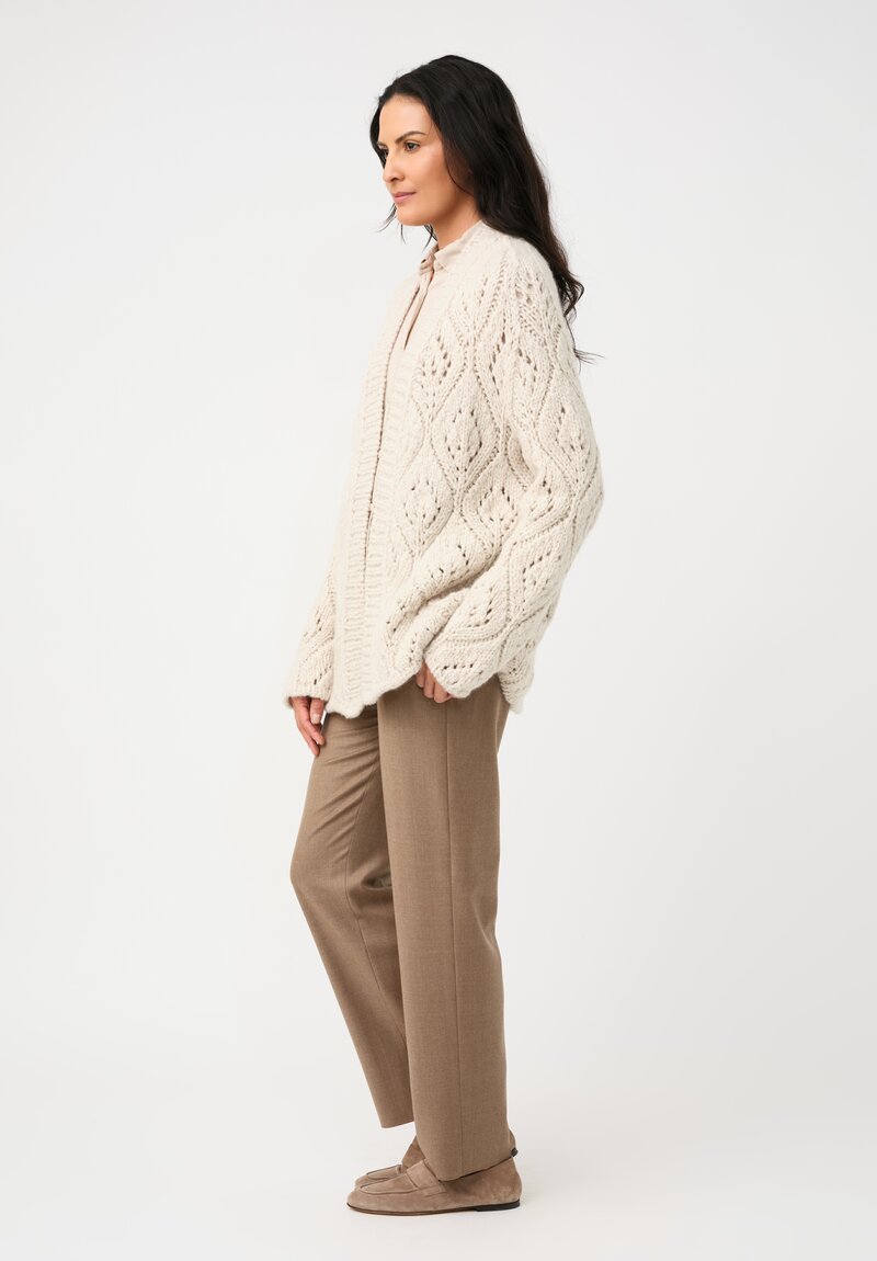 Wommelsdorff Cashmere & Silk Hand-Knit Dolce Belted Cardigan in Ivory White