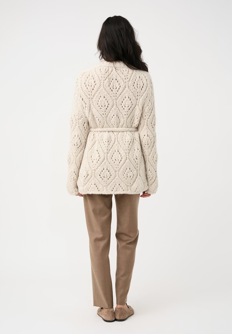 Wommelsdorff Cashmere & Silk Hand-Knit Dolce Belted Cardigan in Ivory White