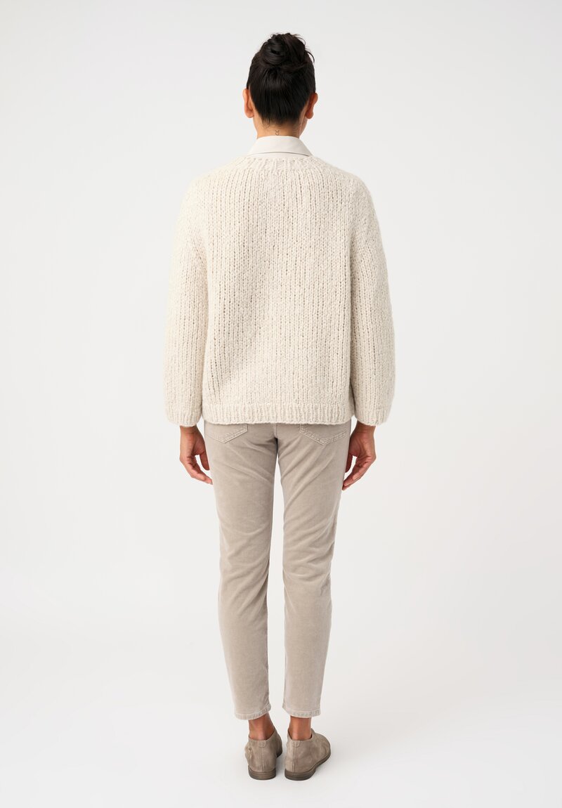 Wommelsdorff Cashmere & Silk Hand-Knit Zara V-Neck Sweater in Ivory White