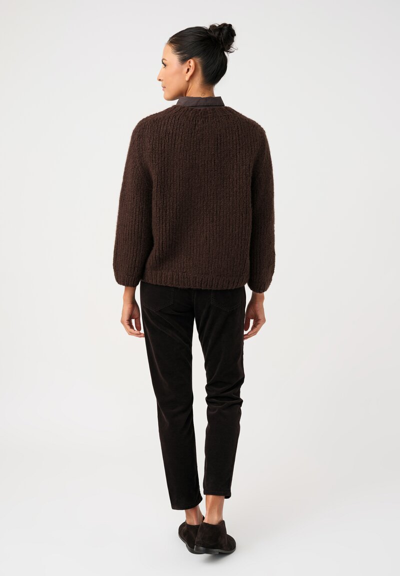 Wommelsdorff Cashmere & Silk Hand-Knit Zara V-Neck Sweater in Umbra Brown